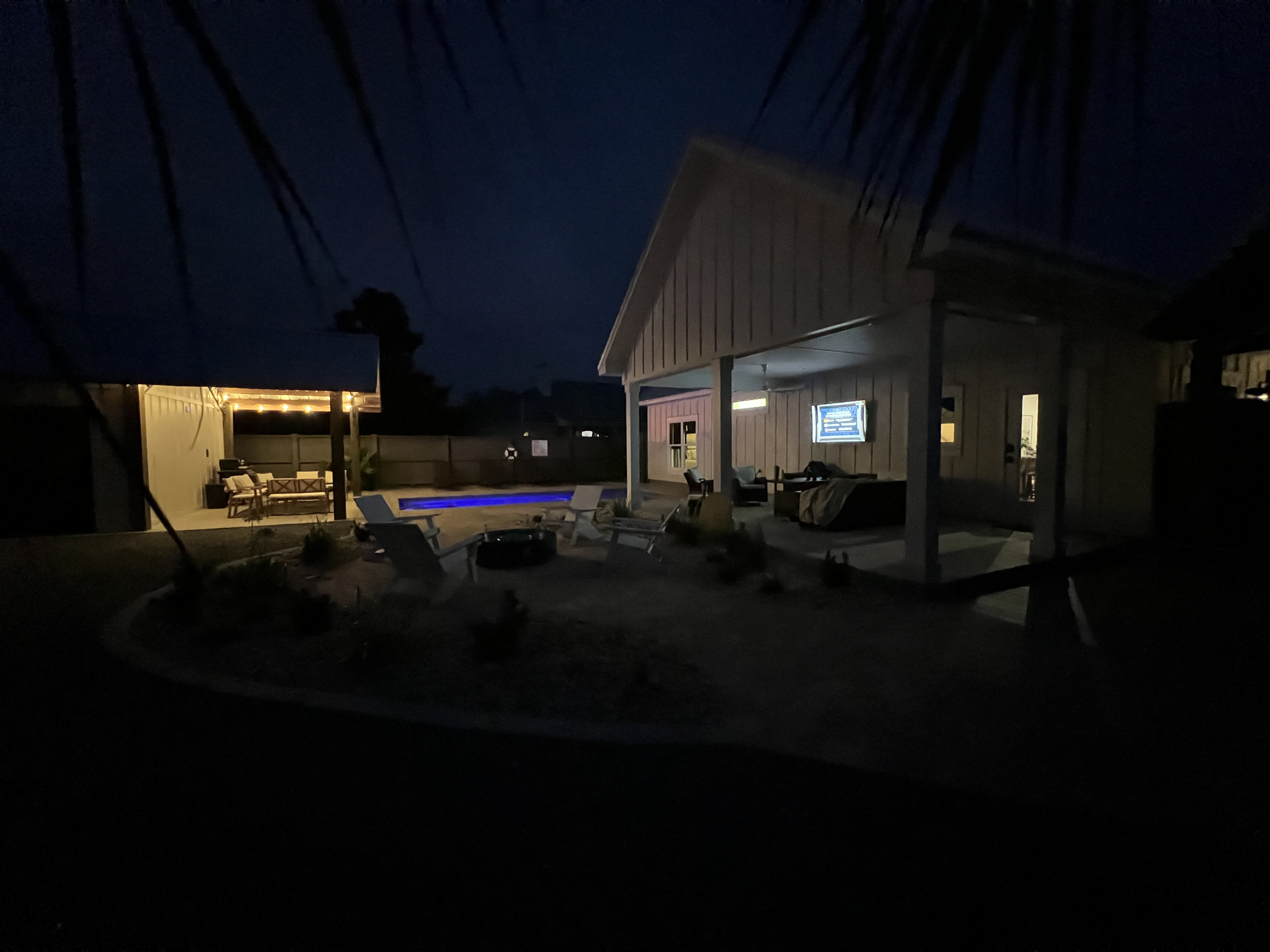 Pool lit up at night