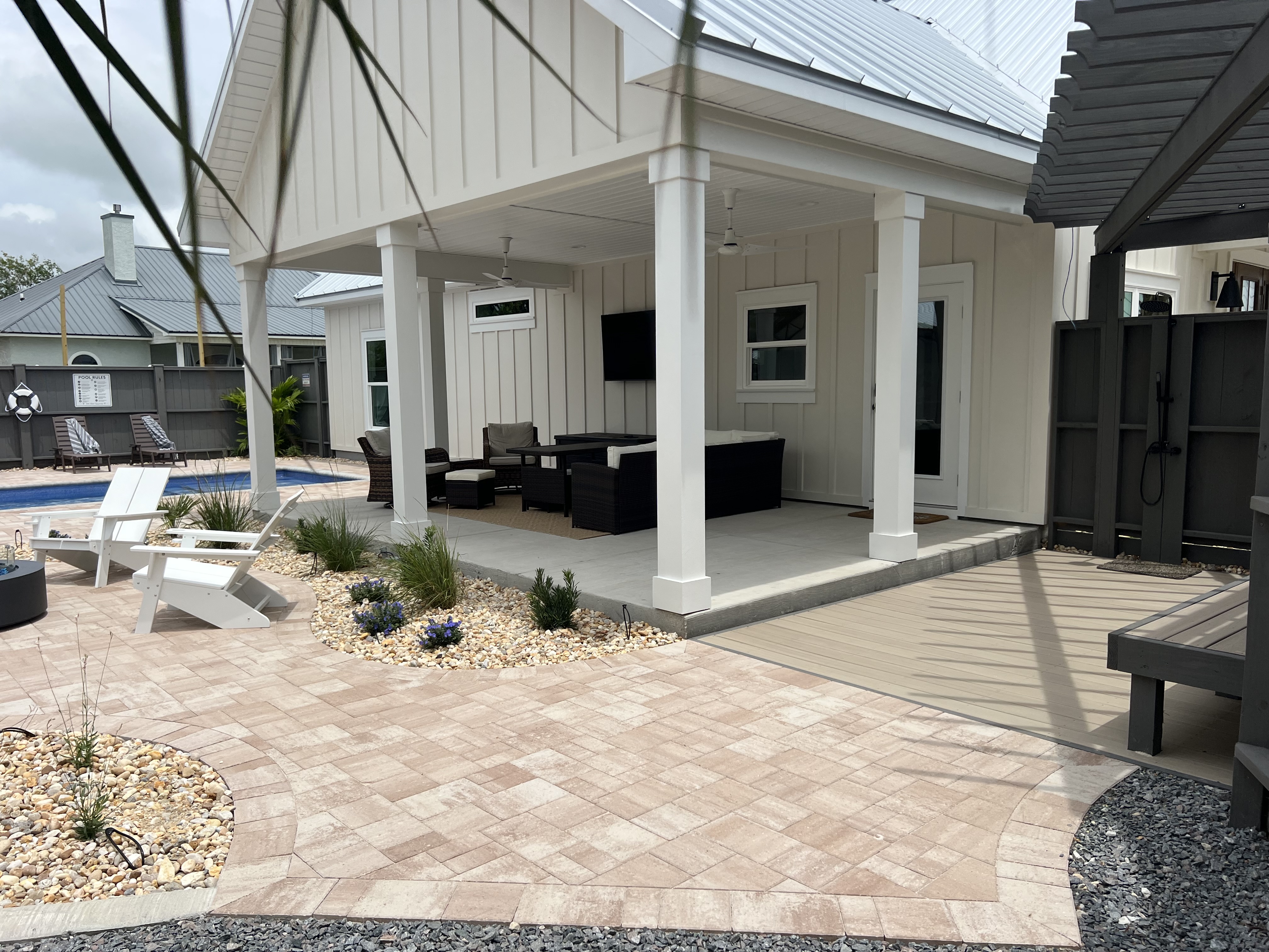 Backyard patio and pool view