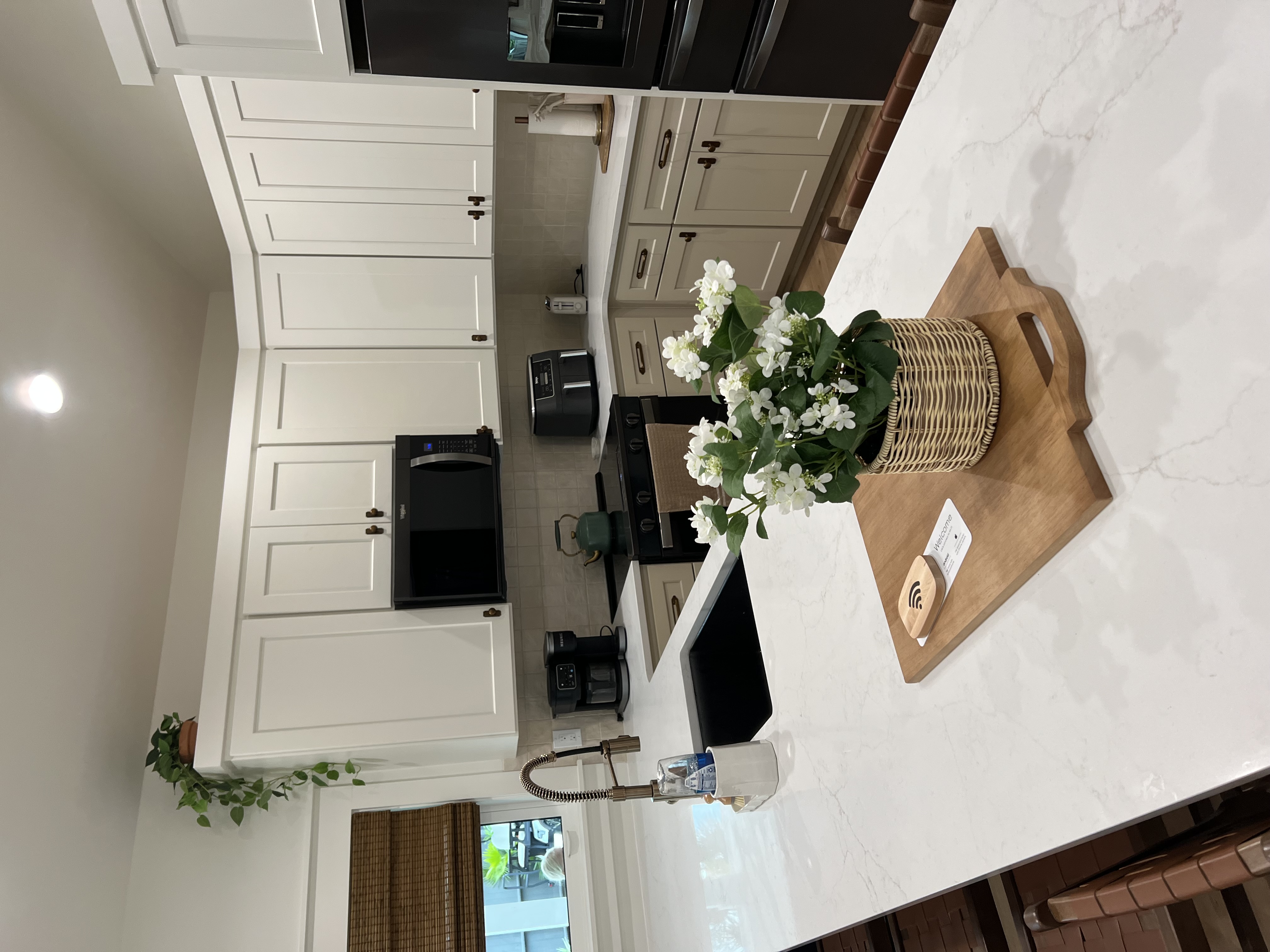 Kitchen island with white cabinets